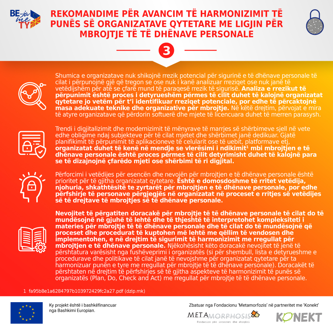 Rekomandime për avancimin e harmonizimit të punës së organizatave qytetare me Ligjin për Mbrojtjen e të Dhënave Personale (pjesa e tretë)